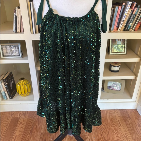 Free People Green Nova Convertible Sequin Mini Dress Sz Medium Holiday Christmas - Picture 1 of 9